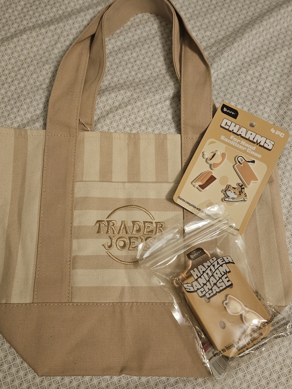 Beige Striped Canvas Tote Bag